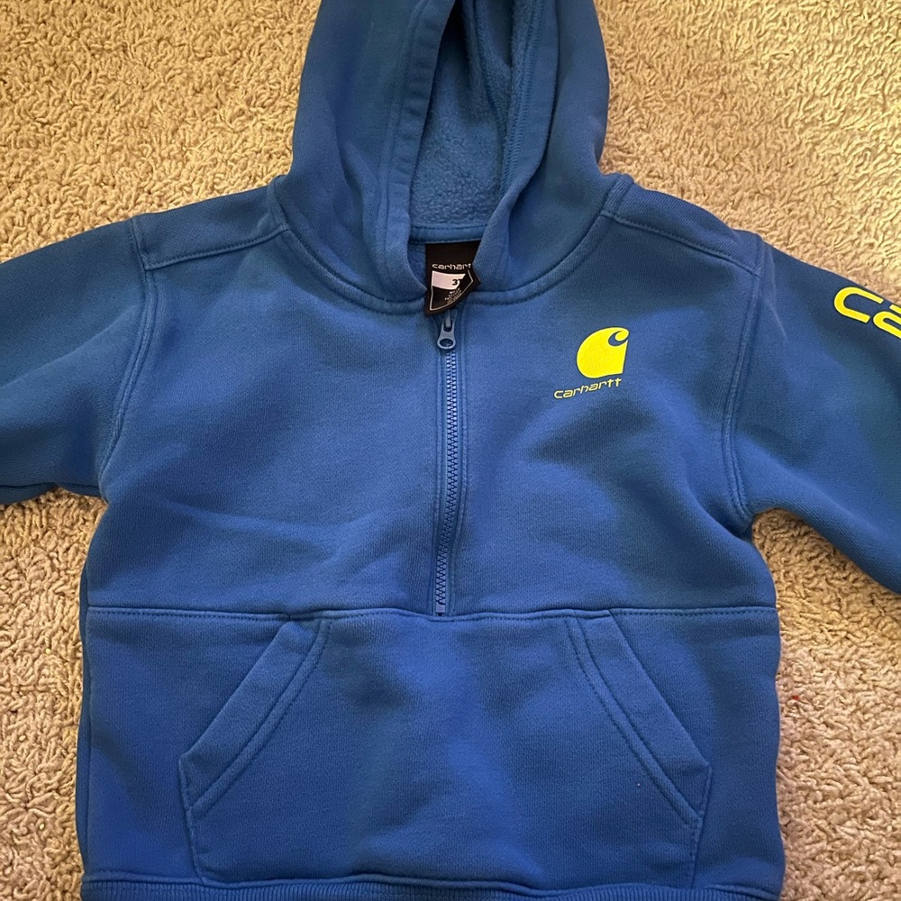 Carhartt Kids Royal Blue Half-Zip Hoodie with Neon Yellow Logo
